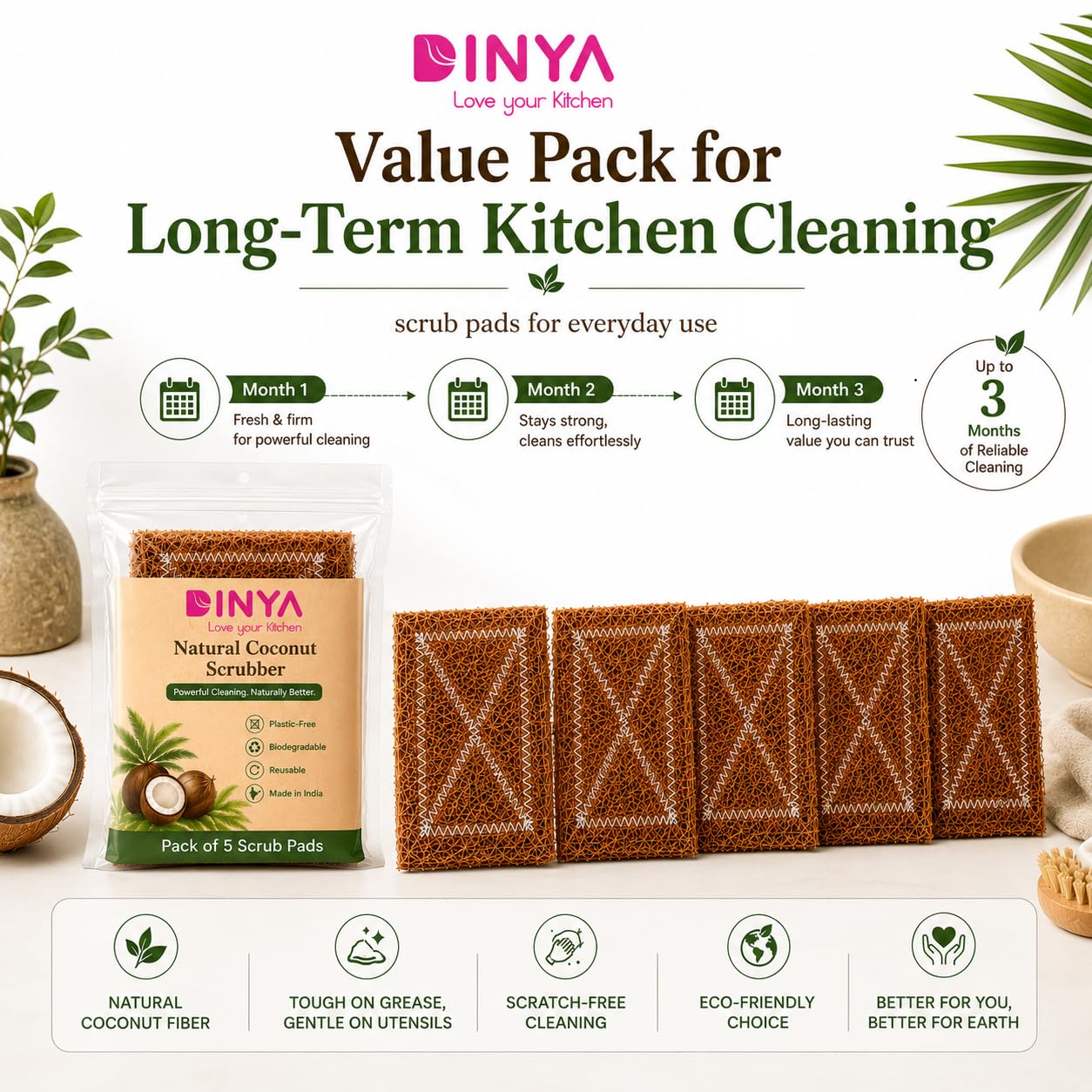 long term kitchen coir scrubber