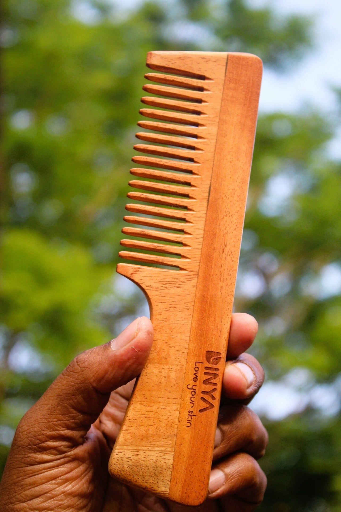 Wide Handle wooden neem comb for hair fall