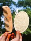 Moon Shape Neem Wooden Comb & Natural Loofah Set – Hair & Bath Care Combo | DINYA