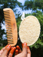 Moon Shape Neem Wooden Comb & Natural Loofah Set – Hair & Bath Care Combo | DINYA