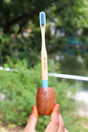 Round Bottom Bamboo Toothbrush with Holder | Teeth Whitening & Protection