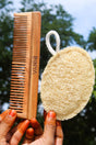 Wooden Comb for Healthy Hair Growth & Oval Loofah for Gentle Exfoliation