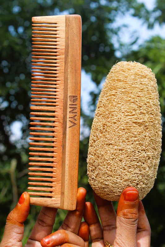 Dinya Organic Loofah and Dual Neem Comb Set