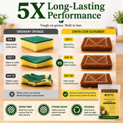 5x long coconut coir dish washing scrub pads
