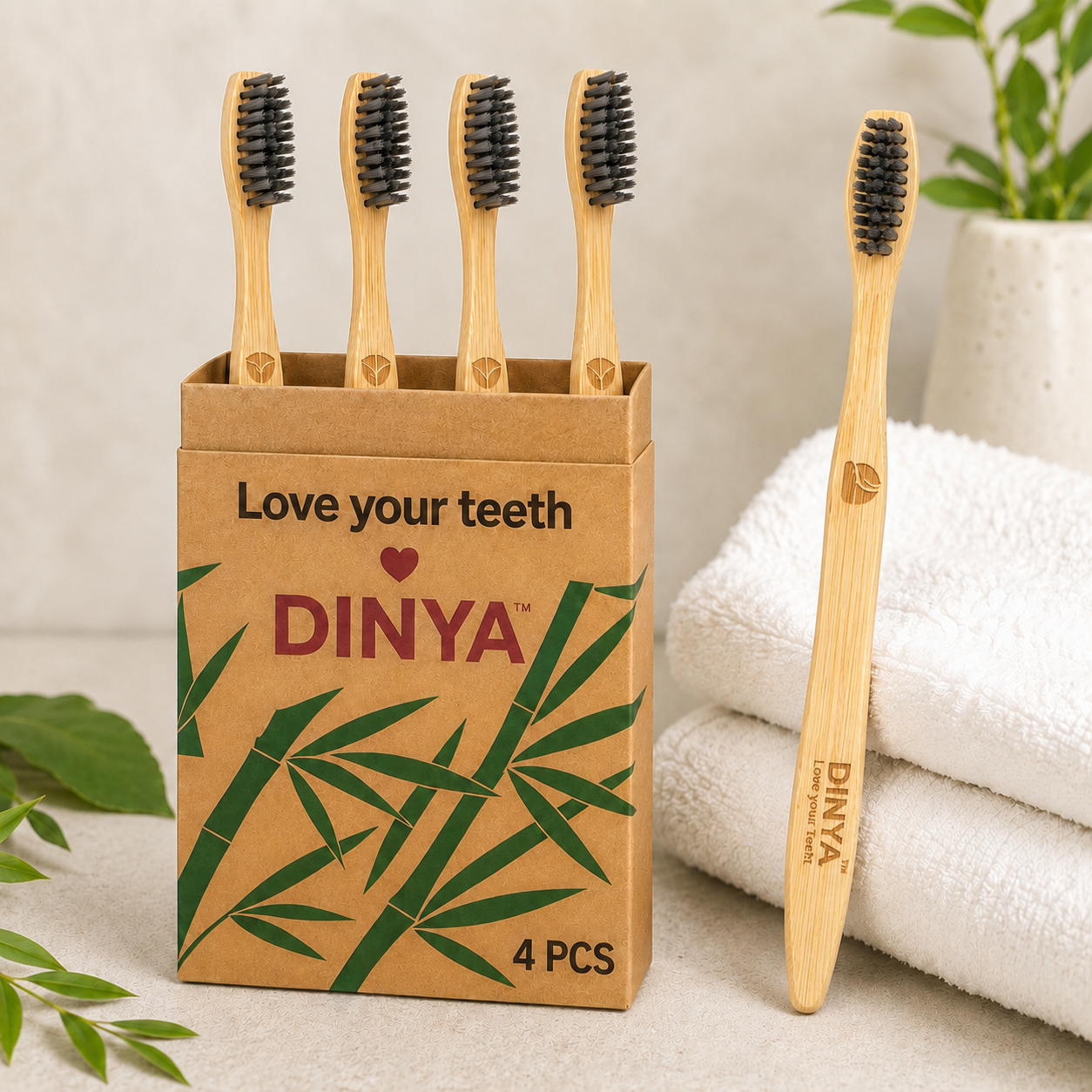 Organic Bamboo Toothbrush (4 Pack) | Charcoal Soft Bristles