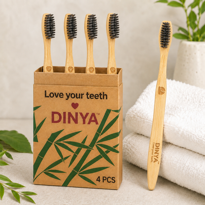 Organic Bamboo Toothbrush (4 Pack) | Charcoal Soft Bristles