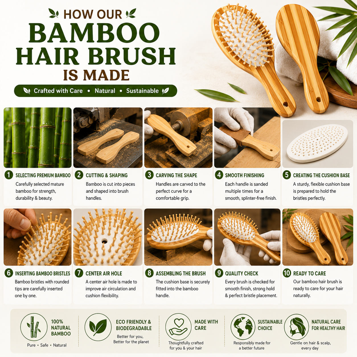 Bamboo Paddle Hair Brush