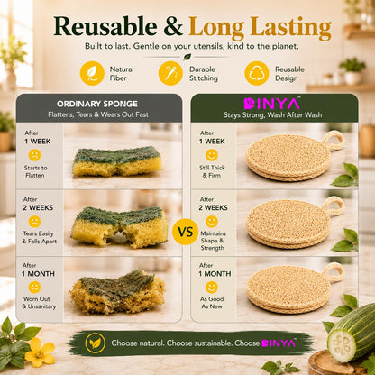 Round Natural Loofah Kitchen Scrubber Pack of 10 | Eco-Friendly Dish Scrubber for Utensils & Vessels