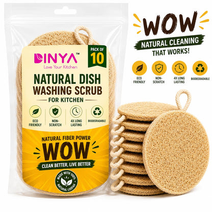 Round Natural Loofah Kitchen Scrubber Pack of 10 | Eco-Friendly Dish Scrubber for Utensils & Vessels