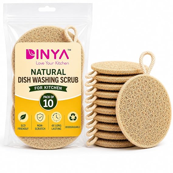Round Natural Loofah Kitchen Scrubber Pack of 10 | Eco-Friendly Dish Scrubber for Utensils & Vessels