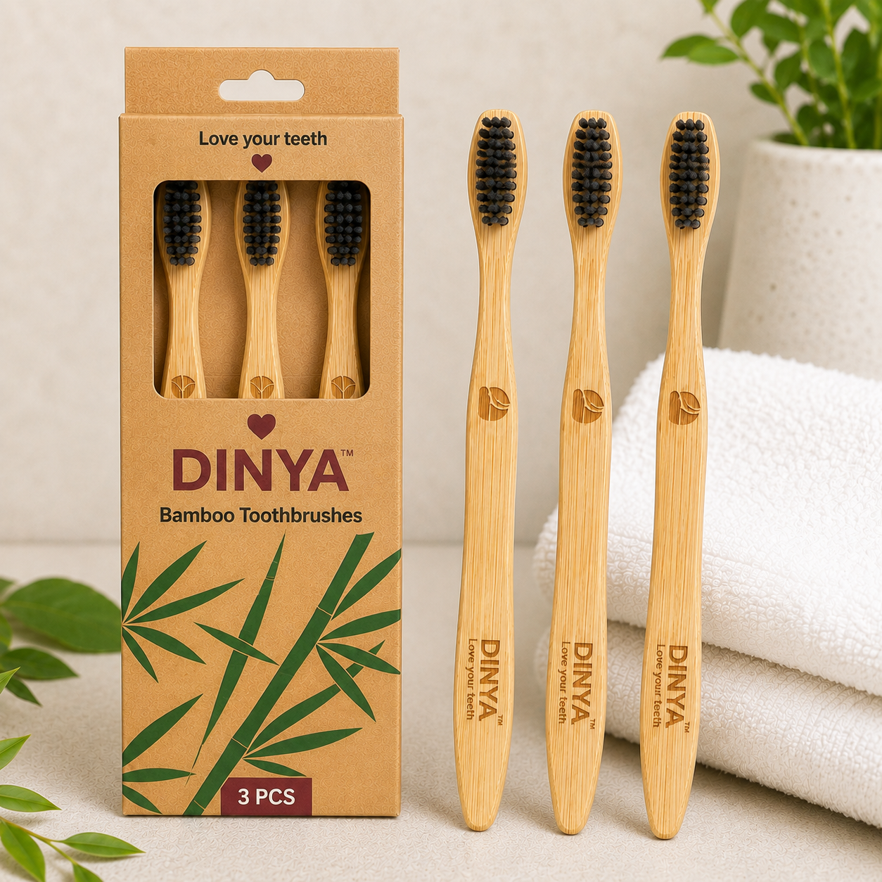 Pack 3 dinya bamboo toothbrush