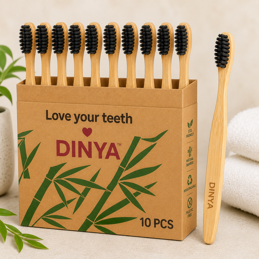 Bamboo Toothbrushes with Activated Charcoal Bristles (Pack of 10)