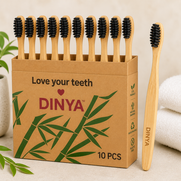 Bamboo Toothbrushes with Activated Charcoal Bristles (Pack of 10)