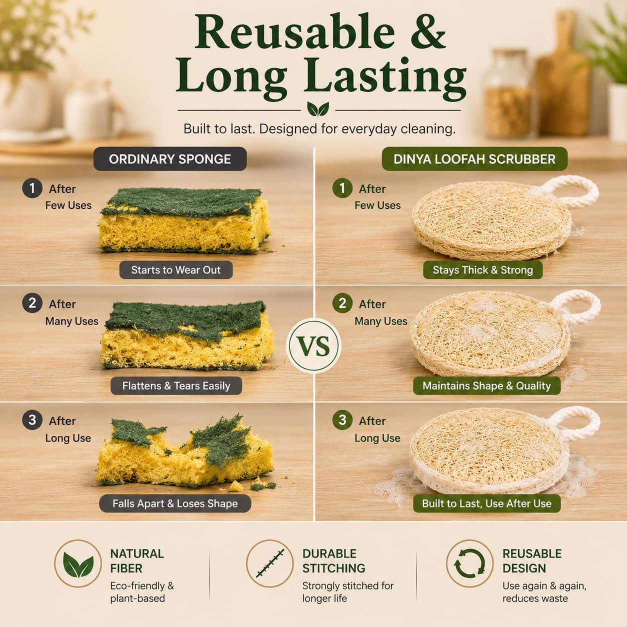 Round Natural Loofah Utensil Scrubber Pack of 8