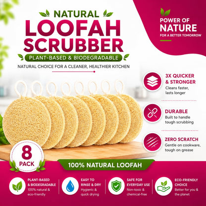 Round Natural Loofah Utensil Scrubber Pack of 8