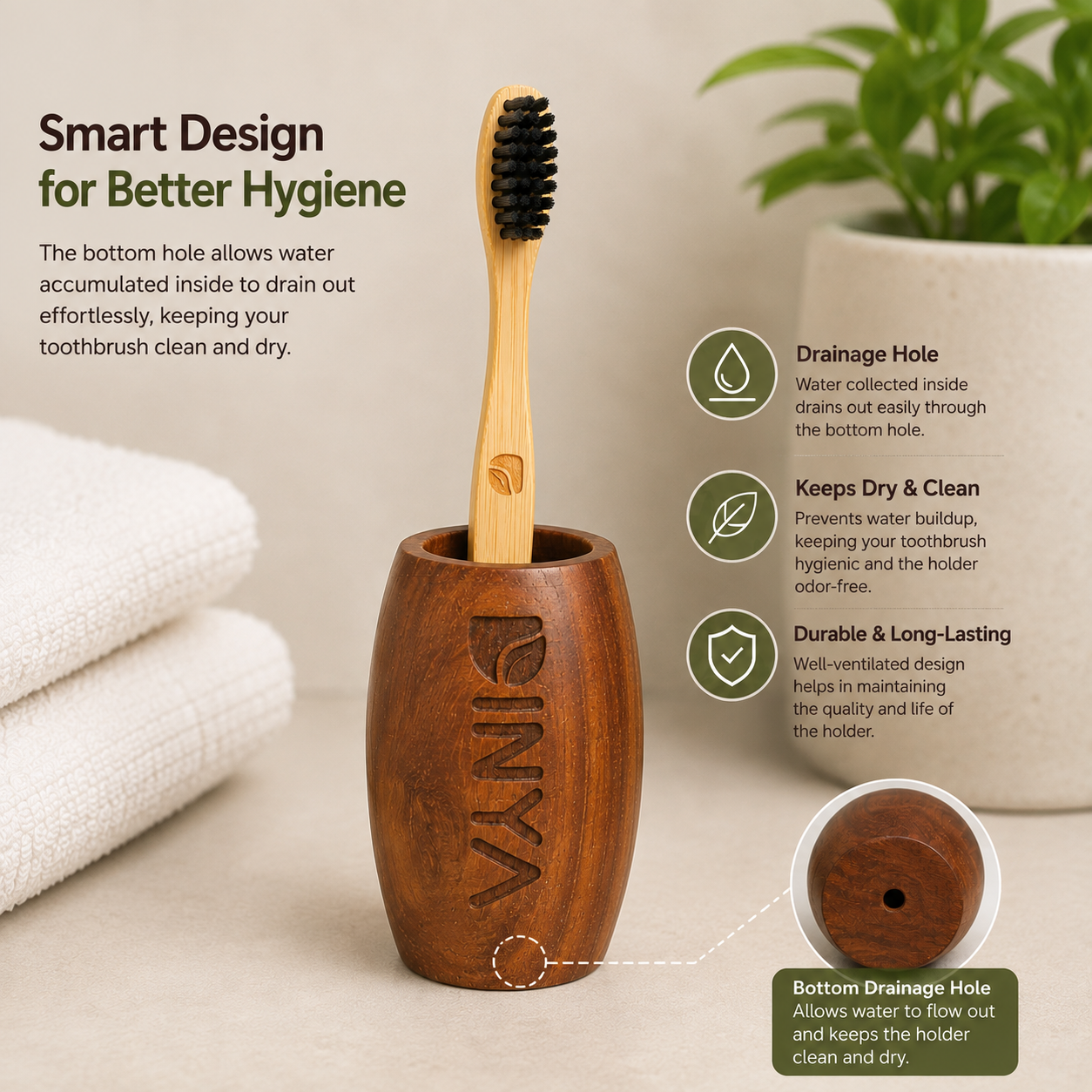 Smart Design Bamboo Bristle Toothbrush Holder