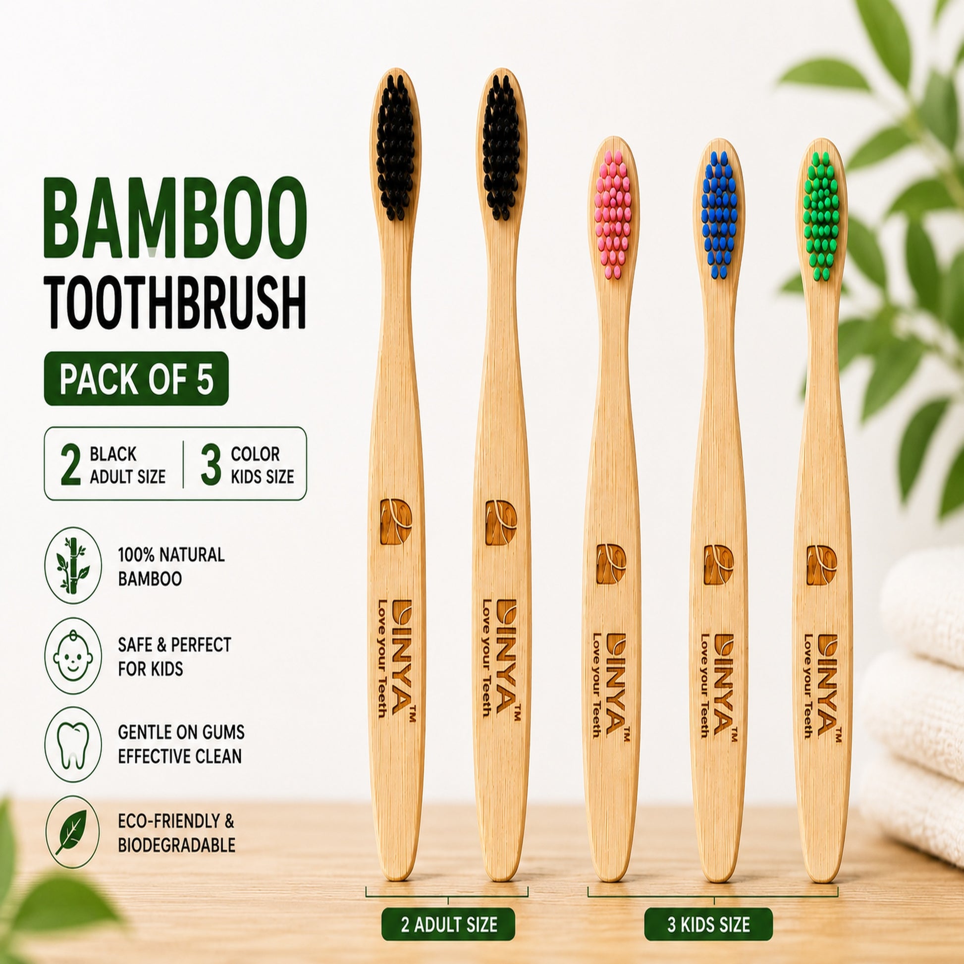 bamboo toothbrush family pack 5 pieces