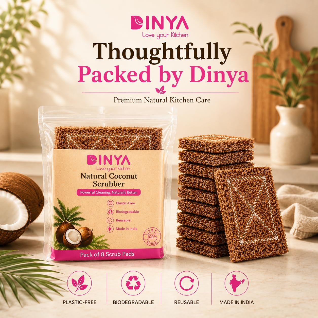 biodegradable coconut coir dish washing scrub pads