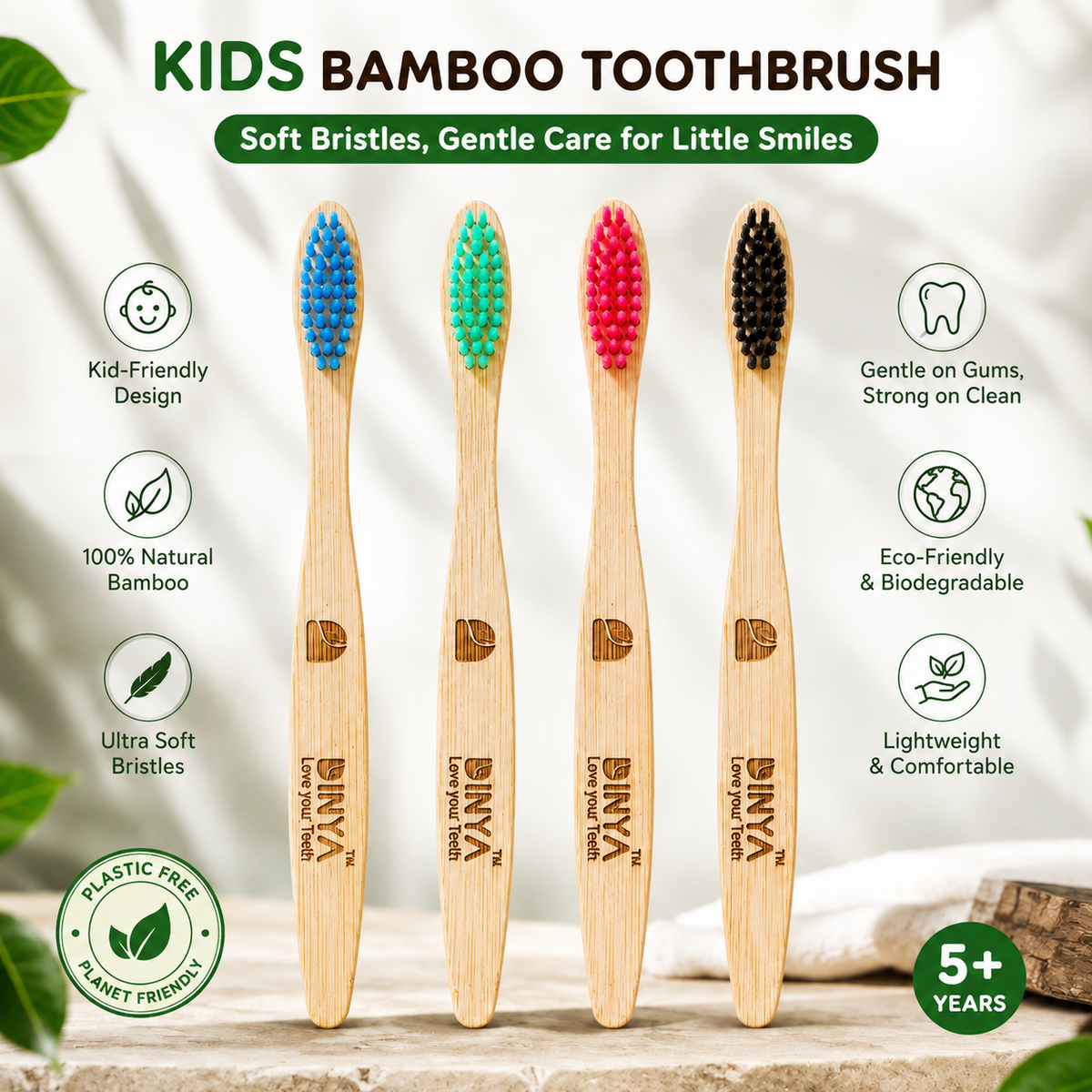 Kids Bamboo Toothbrush (Pack 4) |Soft Bristle