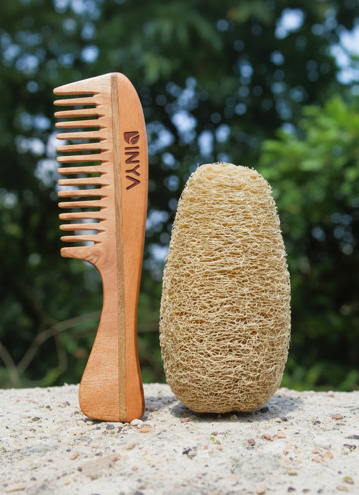 Dinya S curve wide handle comb and loofah set