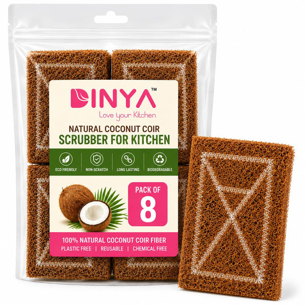 pack of 8 dinya coconut scrubber for dish wash