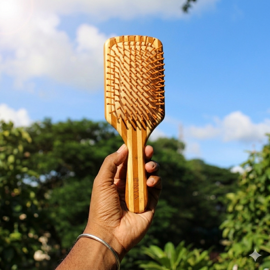 Wooden paddle hair brush